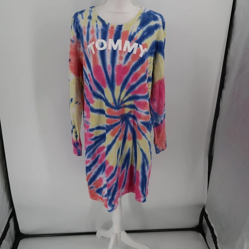 Tommy Hilfiger Long Sleeve Sweatshirt Dress Tie-Dye Size XL NWT - Picture 3 of 7